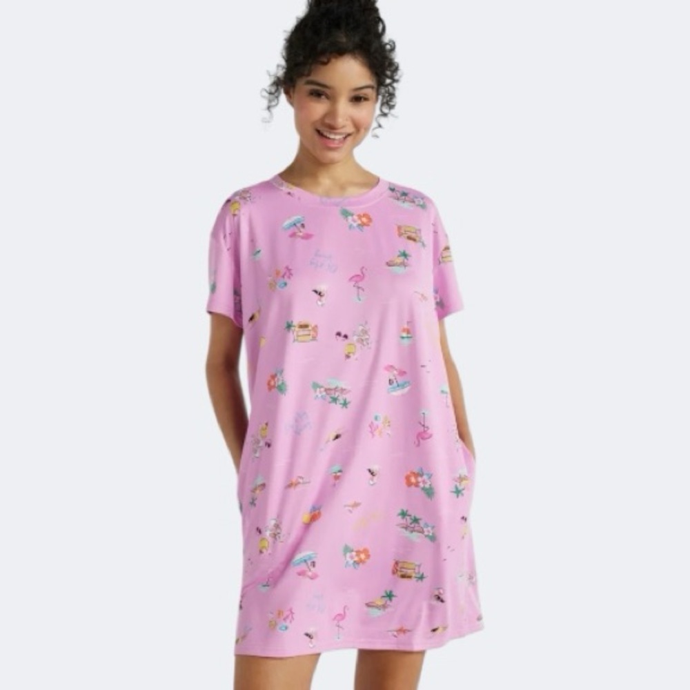 🌷Joyspun Pink Tropical Print Sleep Shirt Dress | L/XL 3/$30